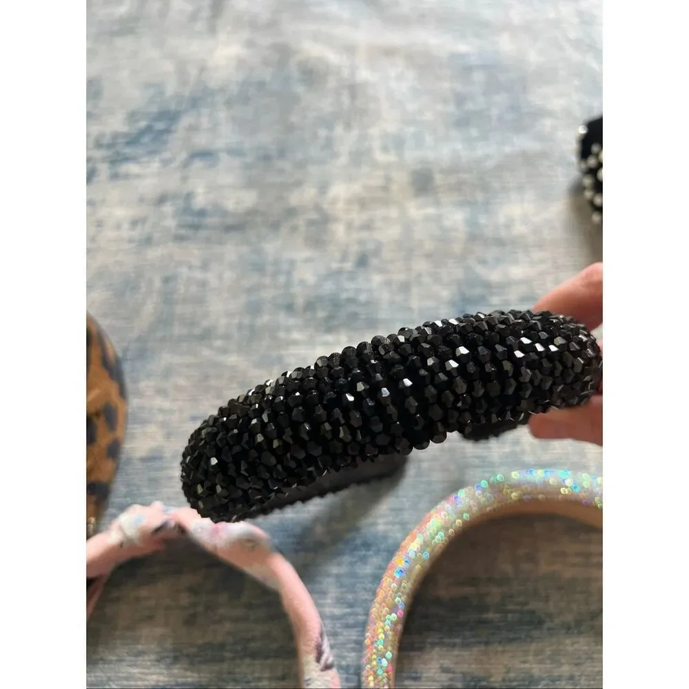 Chunky Headband Lot of 5 Leopard Rhinestone Faux Pearl Floral Beaded